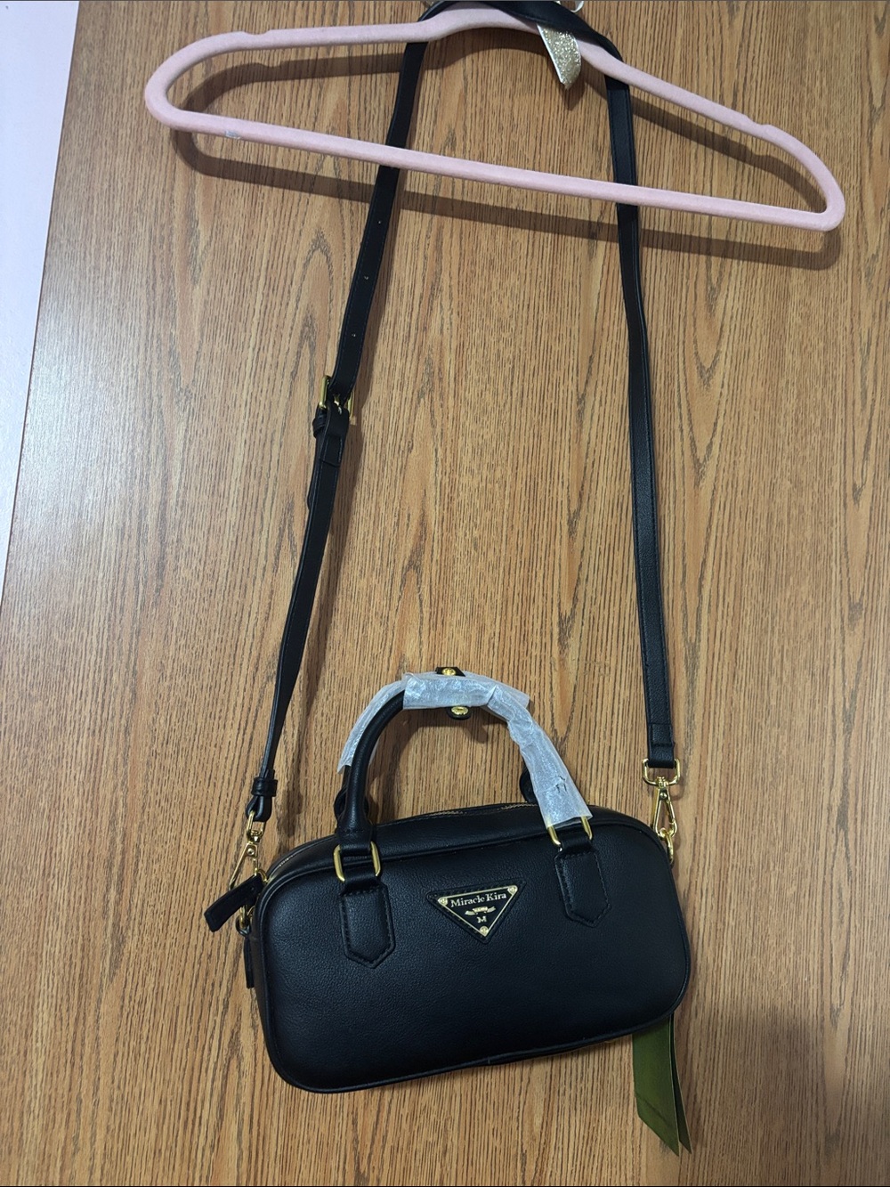 Black Mini Crossbody Bag with Top Handles and Gold-Tone Trim
